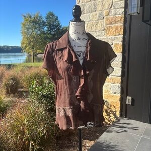 🌸 Y2K Robbie Bee Sheer Ruffle Blouse – Size 10